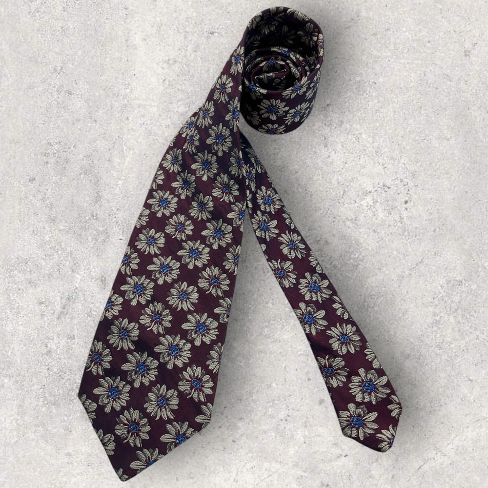 ESCADA Burgundy/Blue Floral Silk LUXURY Tie ITALY